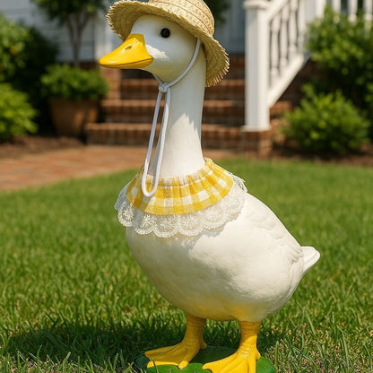 Khaki and Yellow 2 Sets Adorable Porch Goose & Small Pet Costume Set - 2 Summer Straw Hat & 2 Gingham Bib