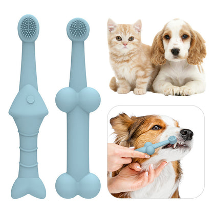6 x Silicone Pet Toothbrush (3 Fish shape and 3 Bone shape) Blue Gentle Food-Grade Silicone Pet Toothbrush - Promotes Healthy Teeth & Gums for Dogs & Cats
