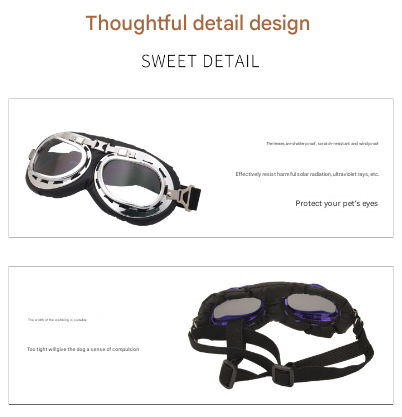 Black Frame Black Film Retro Pet Goggles - UV Protection Sunglasses for Small Medium Dogs & Cats, Windproof Shatterproof Eye Protection