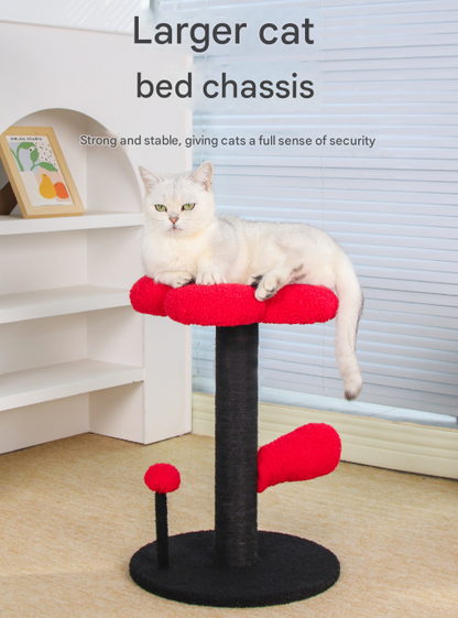 Red and Black Adorable Flower Cat Tree - Plush Perch, Sisal Scratching Post & Spring Ball Toy