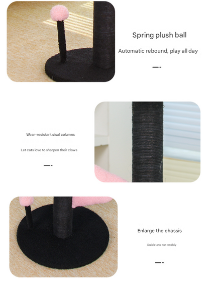 Pink and Black Adorable Flower Cat Tree - Plush Perch, Sisal Scratching Post & Spring Ball Toy