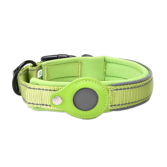 Size XL Green Reflective Adjustable Anti-Lost Pet Collar (For Apple AirTag - Collar Only, Tracker Not Included)