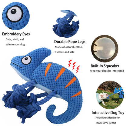 2 Pcs Red Interactive Plush Chameleon Dog Toy with Squeaker & Rope Legs - Durable Chew Toy for Medium/Large Dogs, Teeth Cleaning Texture, Machine Washable (10.2in)