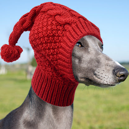 Size S Red Whimsical Knit Dog Hat with Pom-Pom - Cozy Winter Pet Beanie & Snood