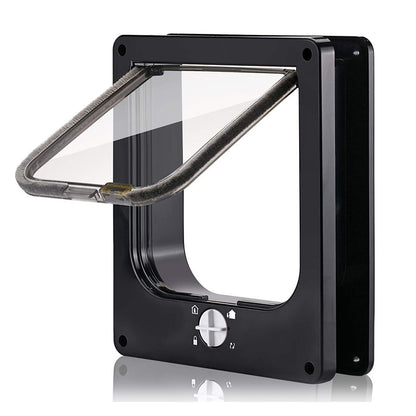 Size XL Black 4-Way Locking Pet Flap Door for Cats and Small Dogs - Weatherproof Magnetic Cat Door