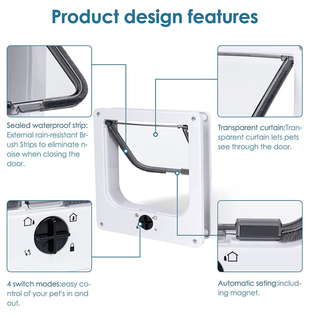 Size XL Black 4-Way Locking Pet Flap Door for Cats and Small Dogs - Weatherproof Magnetic Cat Door