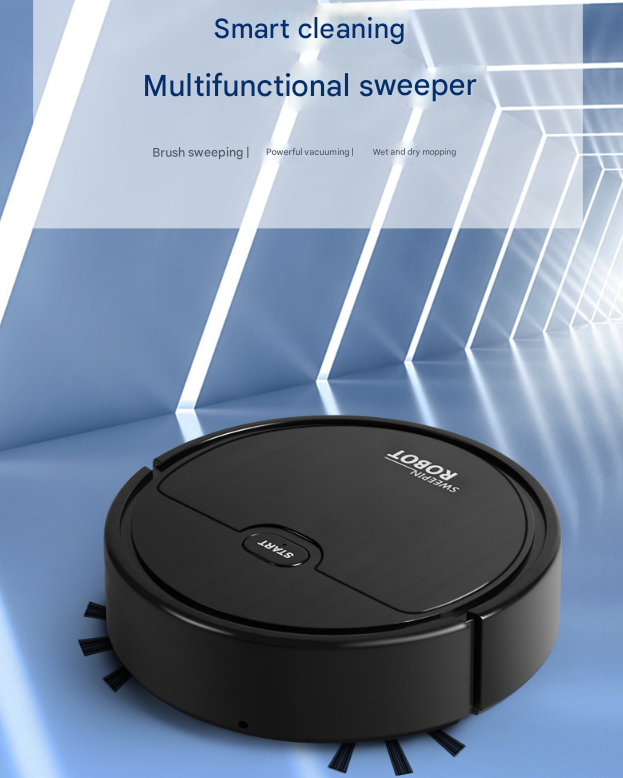 Black 3-in-1 Smart Robot Vacuum Cleaner - Automatic Sweeping, Mopping & Suction for Hard Floors & Pet Hair