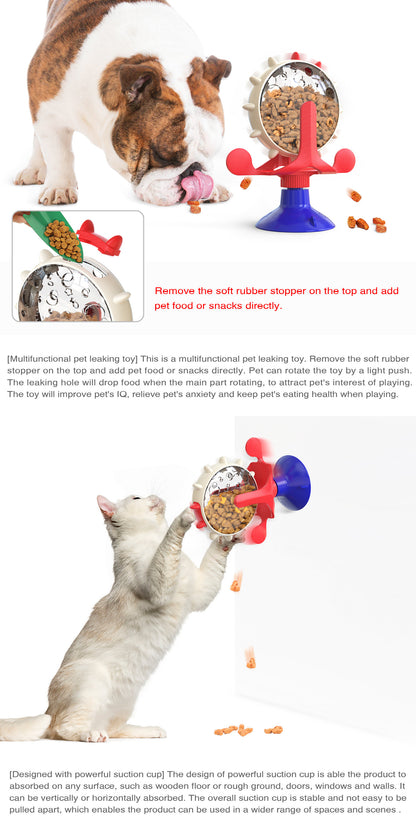Green Interactive Pet Treat Dispenser - Spinning Wheel Food Puzzle Toy for Cats & Dogs with Suction Cup Base