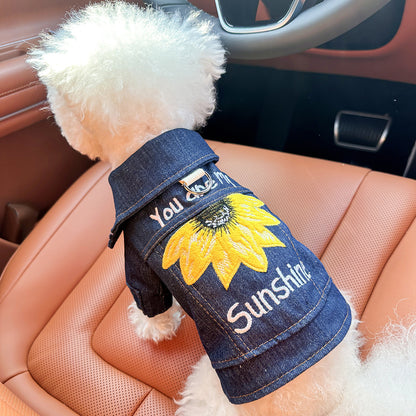 L Around 12kg Sunshine Denim Chic Denim Pet Vest - Stylish Jean Jacket for Dogs & Cats - Spring, Summer & Autumn Fashion
