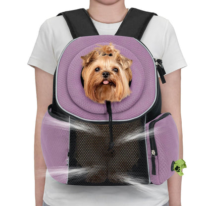 Ventilated Adjustable Pet Backpack - Carrier for Small to Medium Dogs and Large Cats, Purple