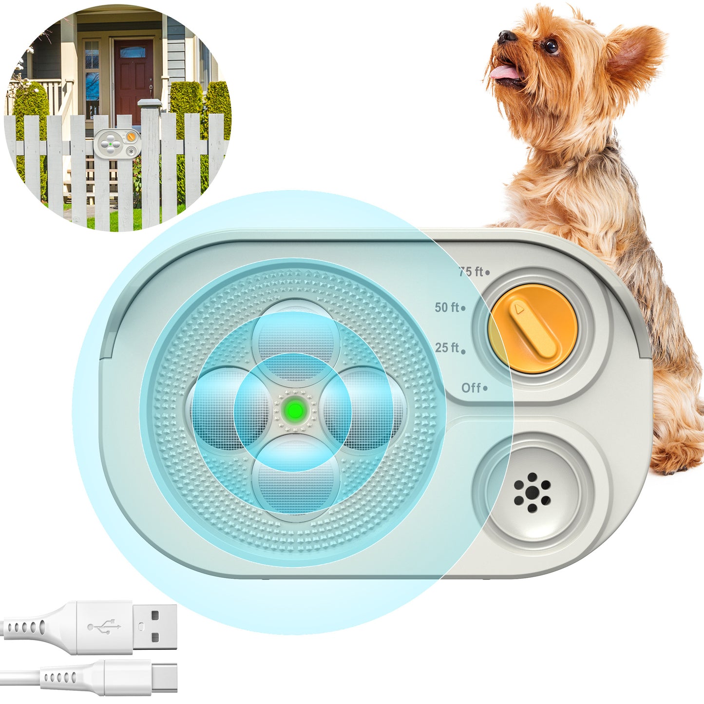 White Grey Ultrasonic Anti-Bark Dog Trainer - Safe and Effective Bark Control Device