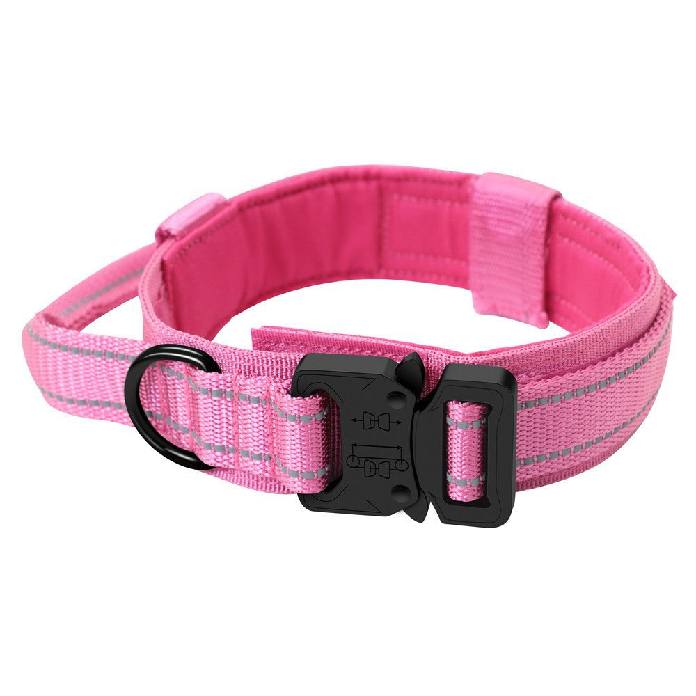 M Pink Tactical Dog Collar - Heavy Duty Nylon Pet Collar for Medium & Large Dogs, Adjustable (3.8cm Width)