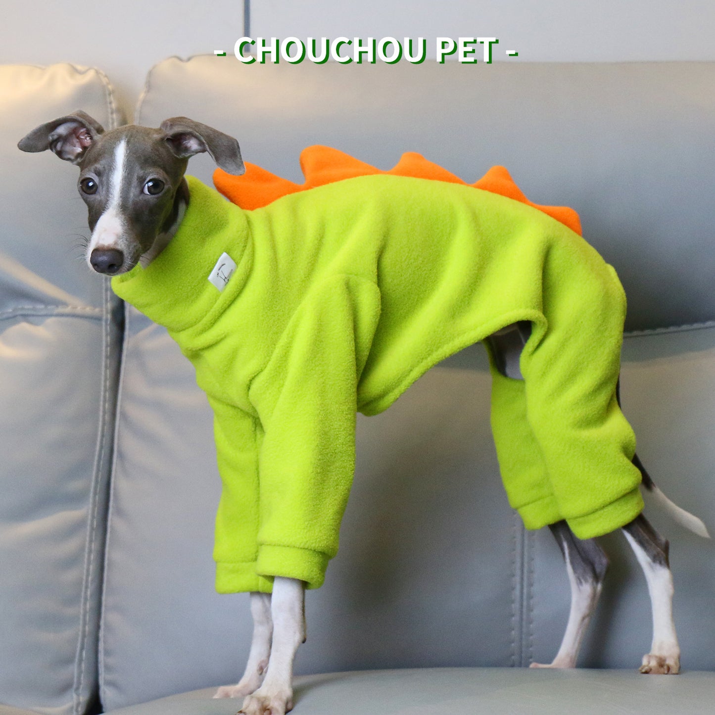 L Adorable Dinosaur Fleece Dog Jumpsuit - Warm Winter Pajamas for Whippets & Italian Greyhounds
