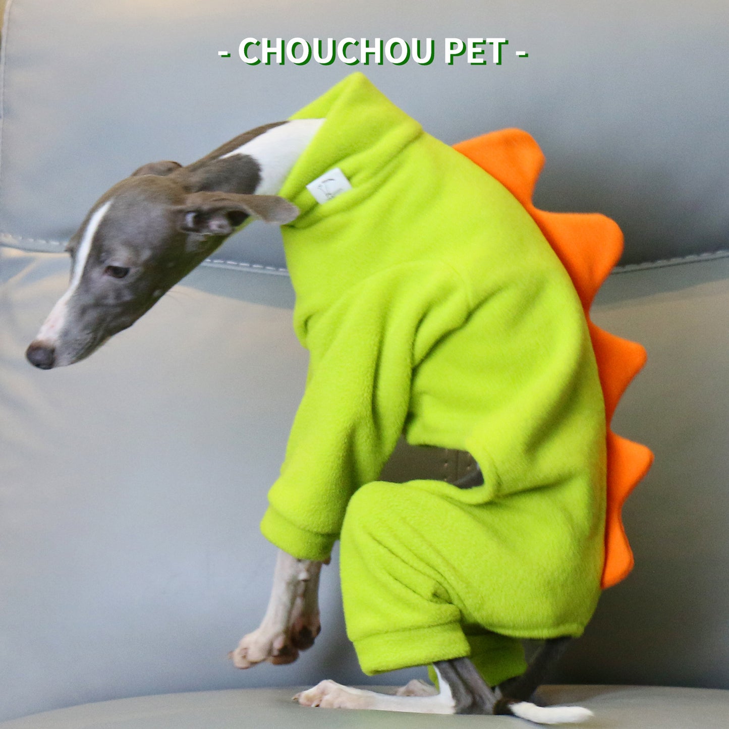 L Adorable Dinosaur Fleece Dog Jumpsuit - Warm Winter Pajamas for Whippets & Italian Greyhounds