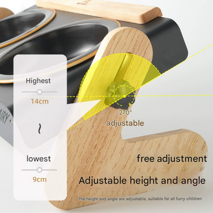 Adjustable Raised Pet Feeder - Modern Wood & Metal Stand with Dual Bowls for Cats & Dogs
