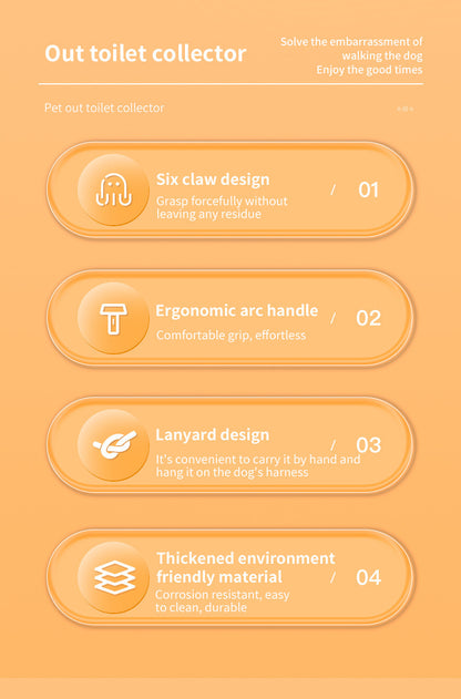 Orange and grey Hygienic Portable Dog Pooper Scooper with Integrated Bag Dispenser - Effortless Pet Waste Cleanup