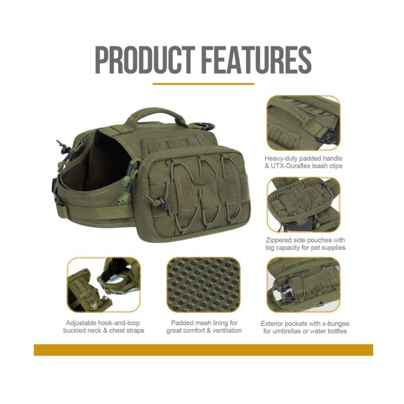 Black Durable Dog Saddle Bag Harness for Outdoor Adventures