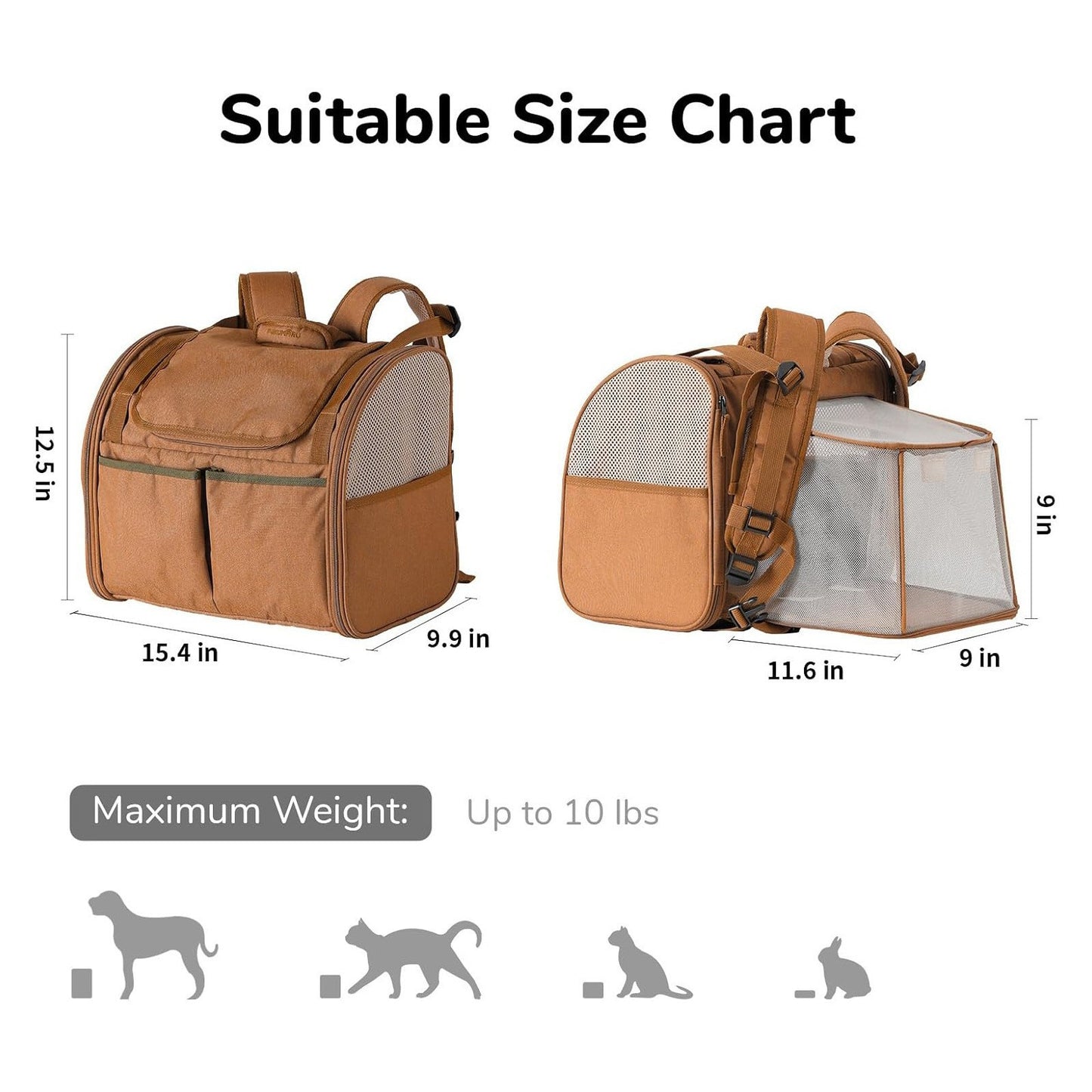 Brown Expandable Breathable Outdoor Portable Large Space Cat Backpack - Pet Carrier for Cats and Dogs