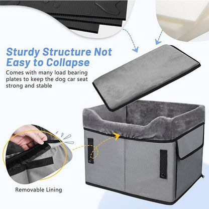 Grey Car Pet Pad - Portable Dog Booster Seat for Safe and Comfortable Travel