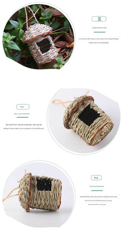 3-Piece Handcrafted Natural Grass Bird Nest - Eco-Friendly Pet Garden Decor(14*10cm)