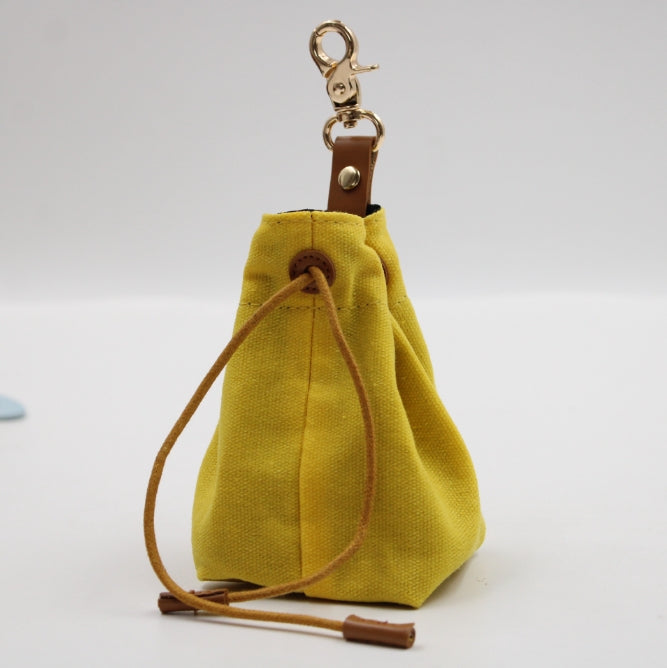 2-PCS Yellow Clip-On Canvas Dog Treat Pouch - Portable Drawstring Bag for Training & Walks