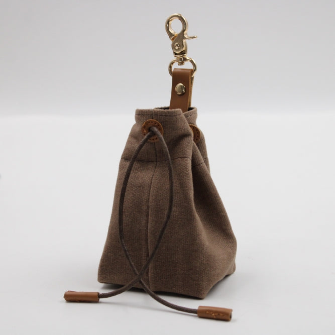 2-PCS Brown Clip-On Canvas Dog Treat Pouch - Portable Drawstring Bag for Training & Walks