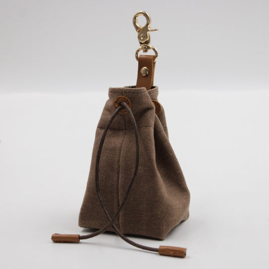 2-PCS Brown Clip-On Canvas Dog Treat Pouch - Portable Drawstring Bag for Training & Walks