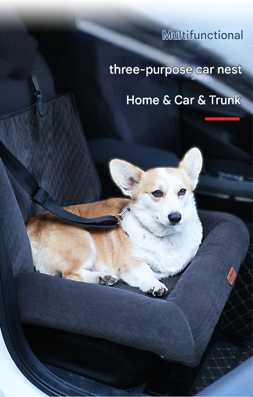 Turquoise Plush Dog Car Booster Seat - 2-in-1 Travel Bed for Small Dogs with Washable Cover