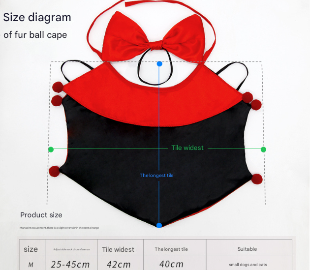 Orange Regal Vampire Pet Cape | Halloween & Christmas Costume Cloak with Bow & Pom-Poms for Dogs and Cats(Size M)