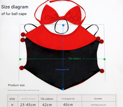 Orange Regal Vampire Pet Cape | Halloween & Christmas Costume Cloak with Bow & Pom-Poms for Dogs and Cats(Size M)