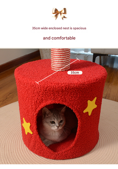 Festive Christmas Tree Cat Scratcher & Condo | 2-in-1 Sisal Post with Cozy Hideaway Bed