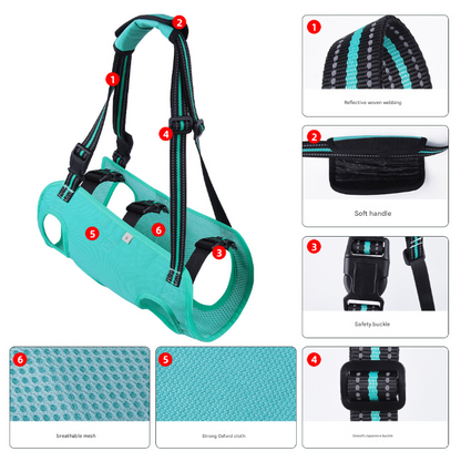 Green Pet Support Harness for Senior and Disabled Dogs - Adjustable Chest and Back Support Leash(Size S)