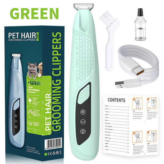 Green Precision Pet Paw Trimmer - Waterproof & Rechargeable Grooming Clipper for Dog & Cat Paws, Eyes, and Ears