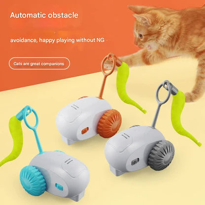 Interactive Smart Cat Toy Car - Automatic Obstacle Avoidance, Feather Tail, USB Rechargeable(blue)