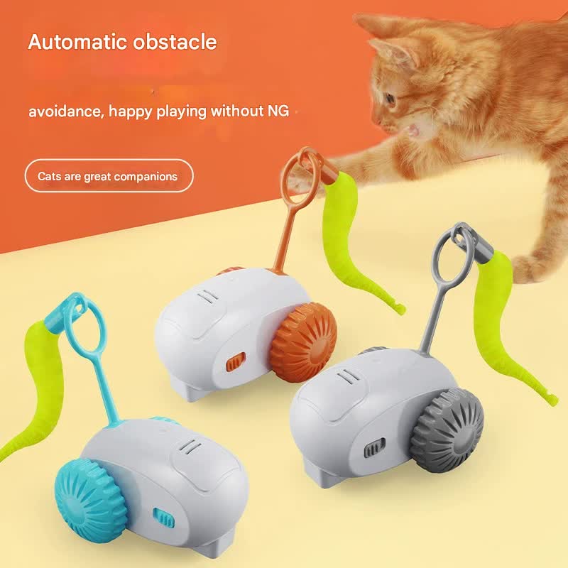 Interactive Smart Cat Toy Car - Automatic Obstacle Avoidance, Feather Tail, USB Rechargeable(gray)