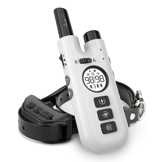Professional 2-in-1 Dog Training & Anti-Bark Collar with Remote - Rechargeable, 3 Modes & 0-99 Levels(white)