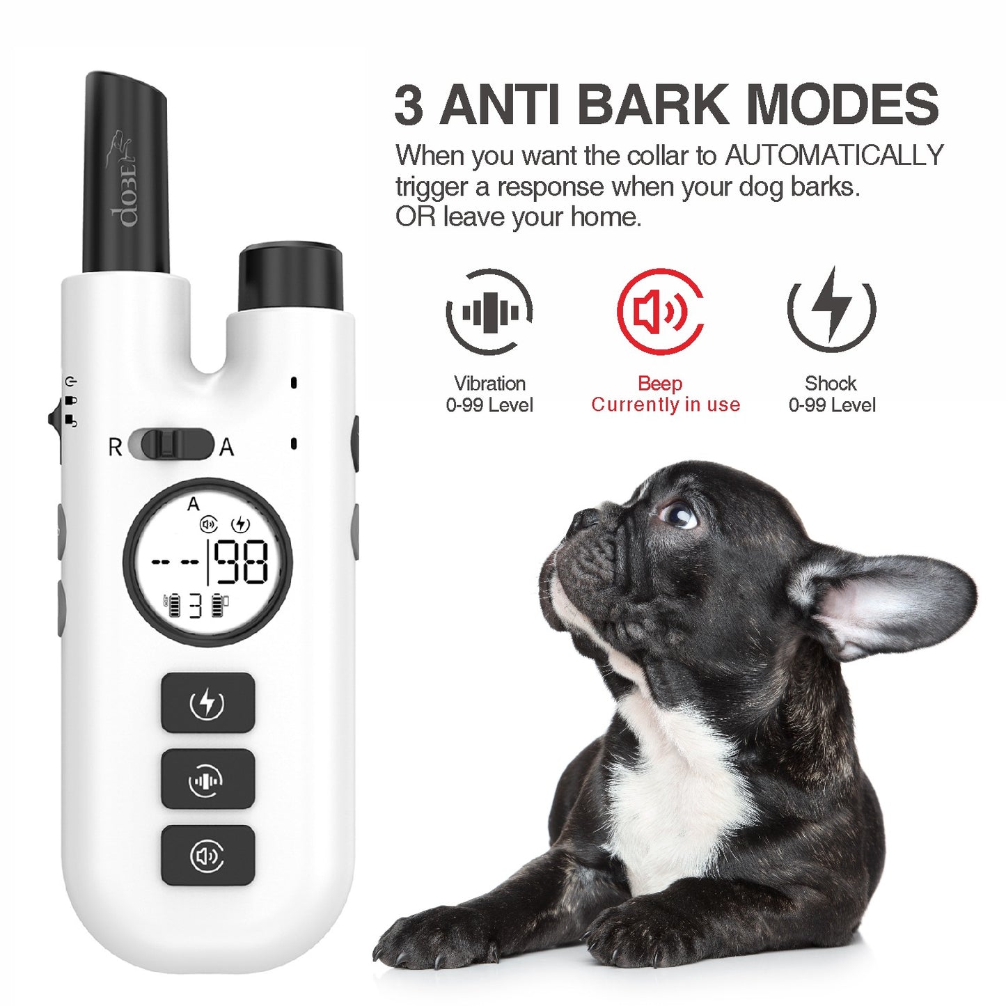 Professional 2-in-1 Dog Training & Anti-Bark Collar with Remote - Rechargeable, 3 Modes & 0-99 Levels(white)