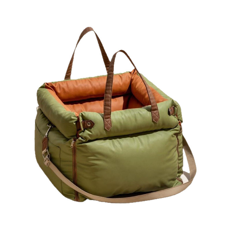 Grey Premium Plush Pet Booster Car Seat - Portable Dog Travel Bed with Non-Slip Base