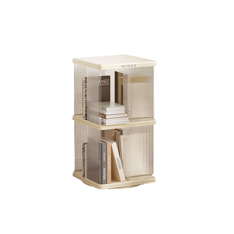 Rotating Storage Bookshelf Square 2 layers- Cream White Multi-Layer Storage Rack, 36x36x69.5cm (ABS+PET)