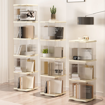 Rotating Storage Bookshelf Square 2 layers- Cream White Multi-Layer Storage Rack, 36x36x69.5cm (ABS+PET)