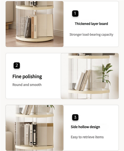Rotating circular bookshelf with four layers- Cream White Multi-Layer Storage Rack, 40.5x40.5x135.5cm (ABS+PET)
